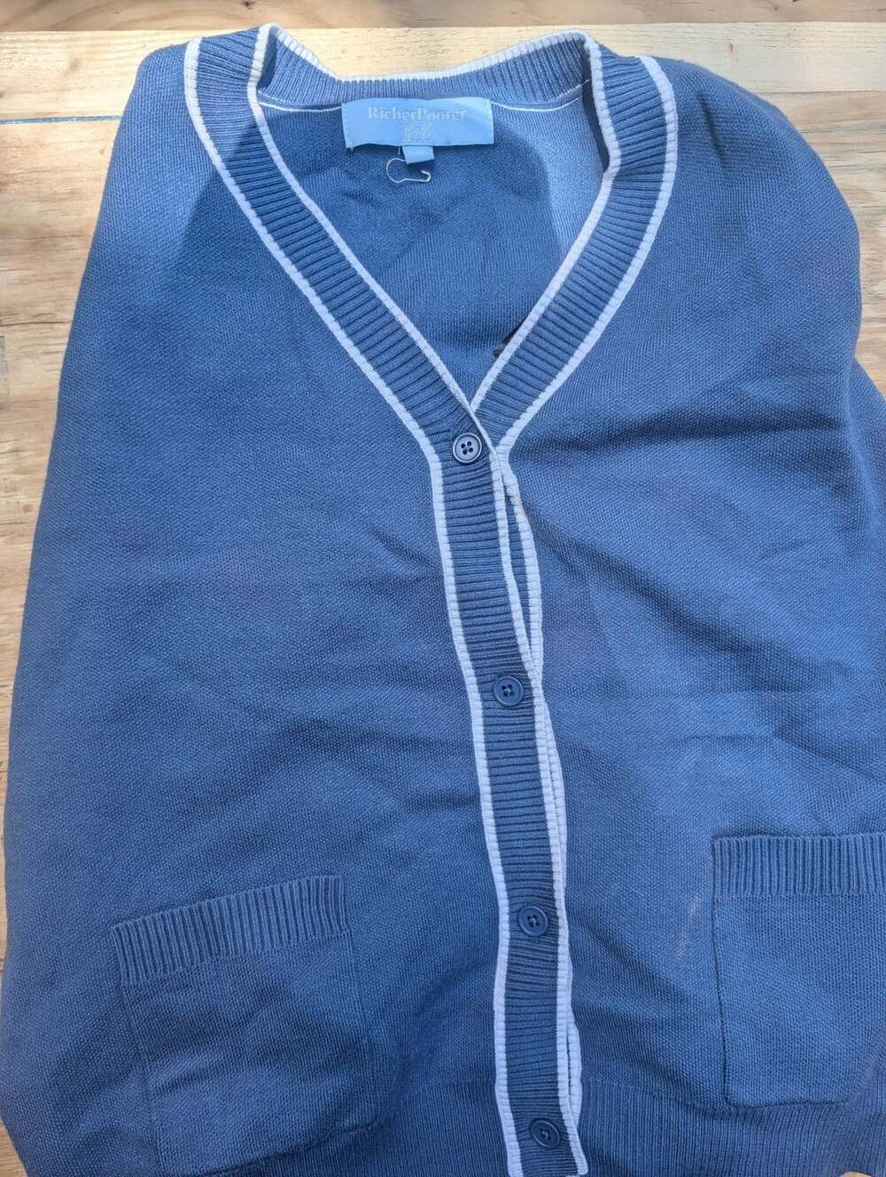Richer Poorer Golf Cardigan Sweater Size M Sail Boat Blue Piped